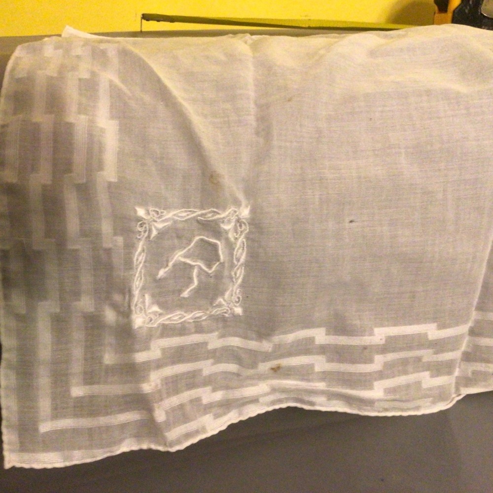 Vintage Hand Stitched White Monogrammed “R” Scarf
